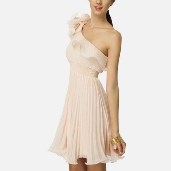 Lulus One Shoulder Pleated Ruffle Pink Dress M - Picture 9 of 11
